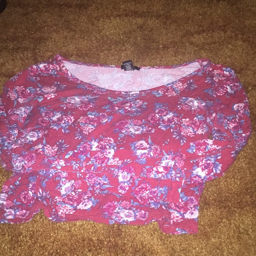 A red and flower crop top